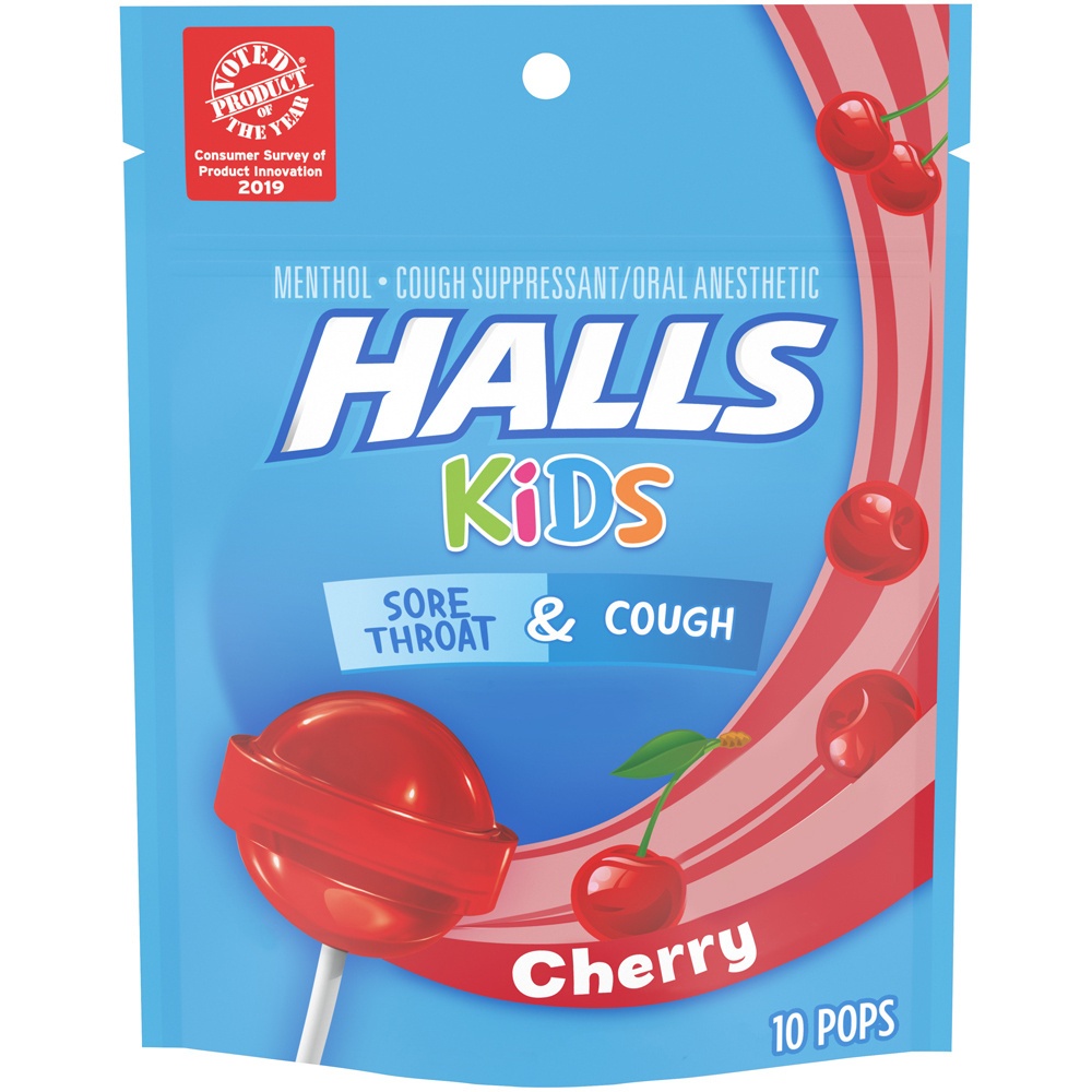 slide 1 of 4, Halls Cherry Kids Throat And Cough Pops, 10 ct