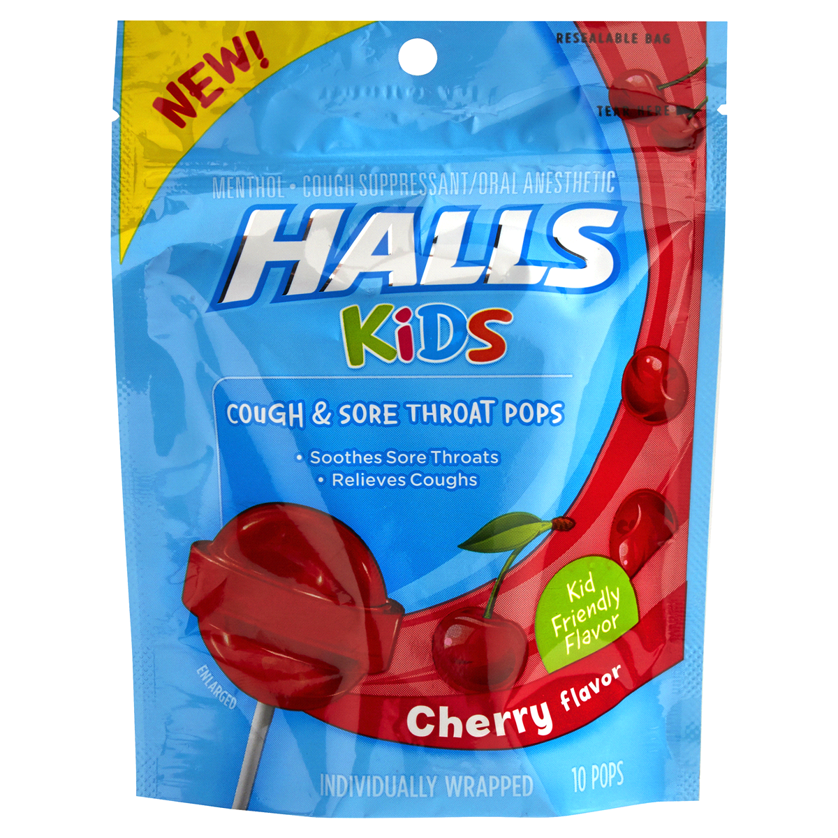 slide 1 of 4, Halls Kids Cherry Cough & Sore Throat Pops, 10 ct