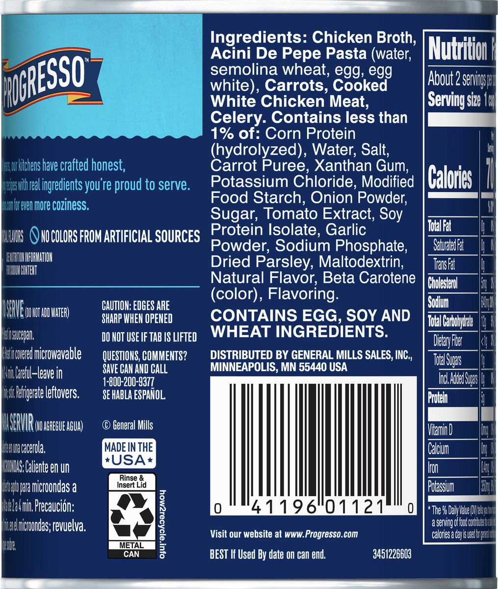 slide 5 of 9, Progresso Traditional, Chicken with Vegetables & Pastina Pasta Canned Soup, 19 oz., 19 oz