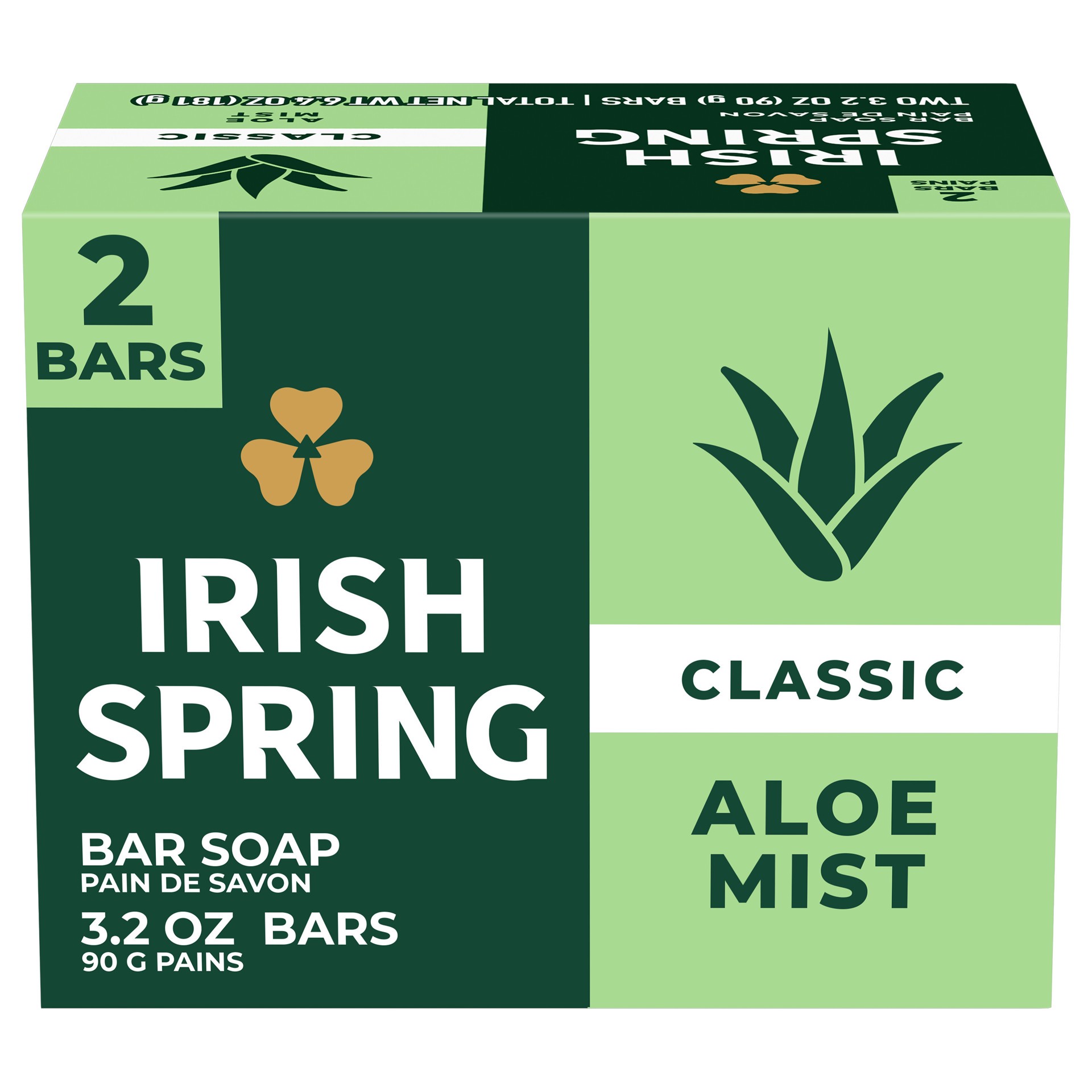 slide 1 of 10, Irish Spring Aloe Mist Deodorant Bar Soap for Men, 3.2 oz, 2 Pack, 3.2 oz