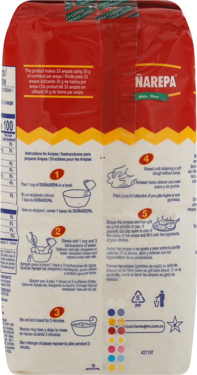 slide 6 of 9, Doñarepa Pre-Cooked Degerminated White Cornmeal 35.25 oz, 35.25 oz