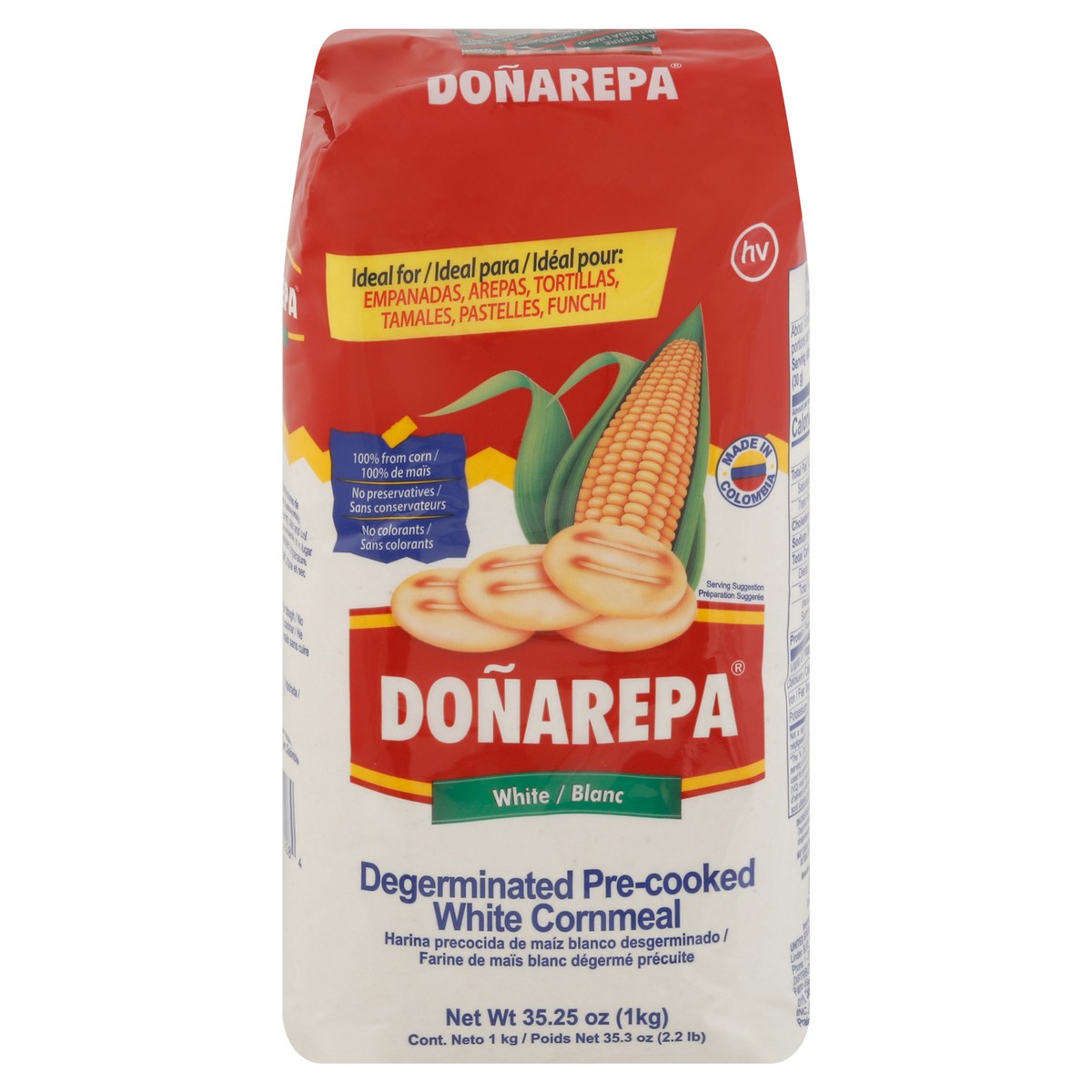 slide 1 of 9, Doñarepa Pre-Cooked Degerminated White Cornmeal 35.25 oz, 35.25 oz