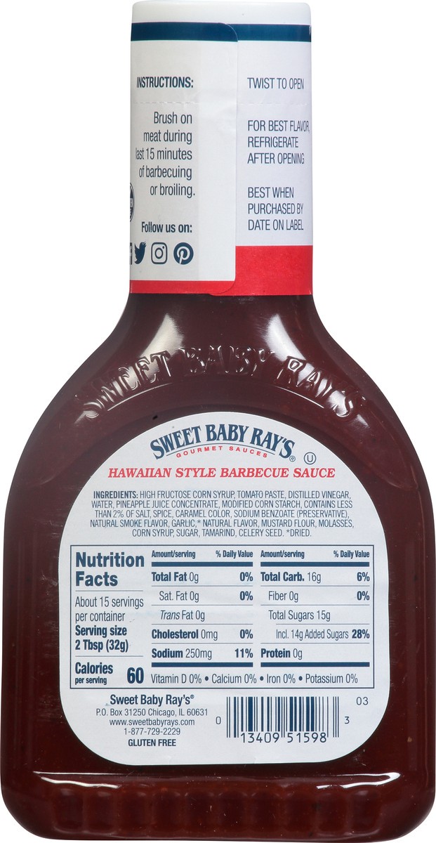slide 5 of 9, Sweet Baby Ray's Hawaiian Barbeque Sauce, 18 oz