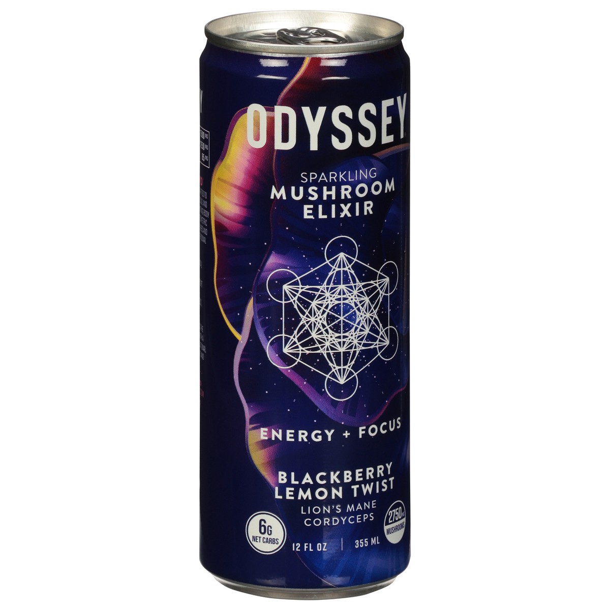 slide 7 of 9, Odyssey Energy + Focus Sparkling Blackberry Lemon Twist Mushroom Elixir - 12 fl oz, 1 ct