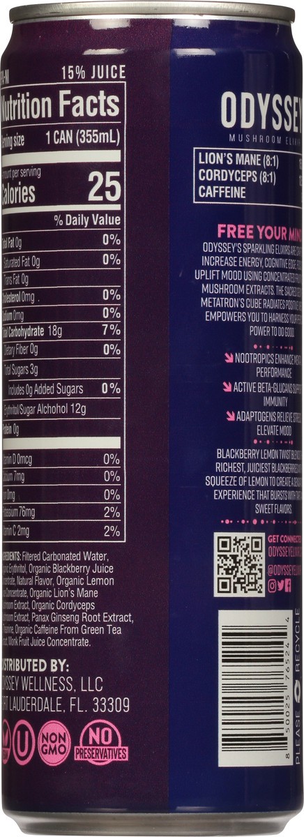 slide 9 of 9, Odyssey Energy + Focus Sparkling Blackberry Lemon Twist Mushroom Elixir - 12 fl oz, 1 ct