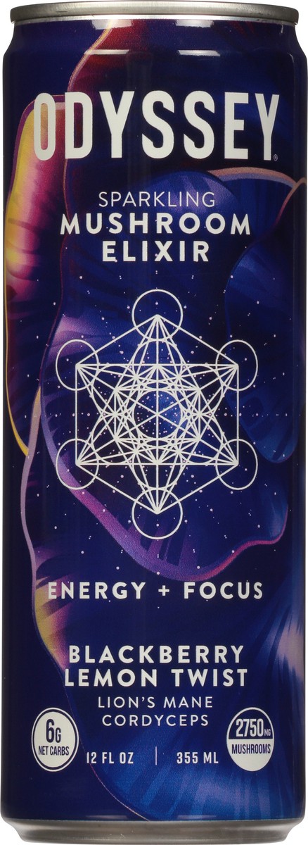 slide 8 of 9, Odyssey Energy + Focus Sparkling Blackberry Lemon Twist Mushroom Elixir - 12 fl oz, 1 ct