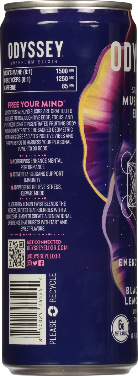 slide 4 of 9, Odyssey Energy + Focus Sparkling Blackberry Lemon Twist Mushroom Elixir - 12 fl oz, 1 ct