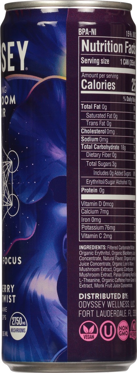 slide 2 of 9, Odyssey Energy + Focus Sparkling Blackberry Lemon Twist Mushroom Elixir - 12 fl oz, 1 ct