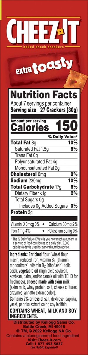 slide 7 of 14, Cheez-It Cheese Crackers, Baked Snack Crackers, Office and Kids Snacks, Extra Toasty, 7oz Box, 1 Box, 7 oz