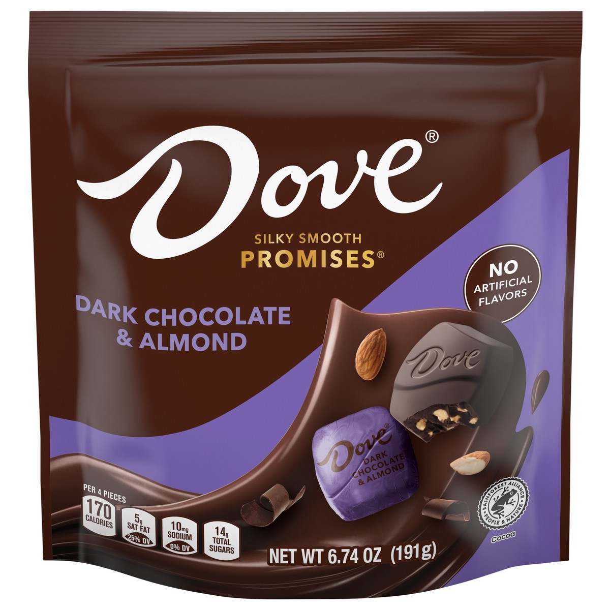 slide 1 of 4, DOVE PROMISES, Dark Chocolate Almond Candy, 6.74 Oz Bag, 6.74 oz