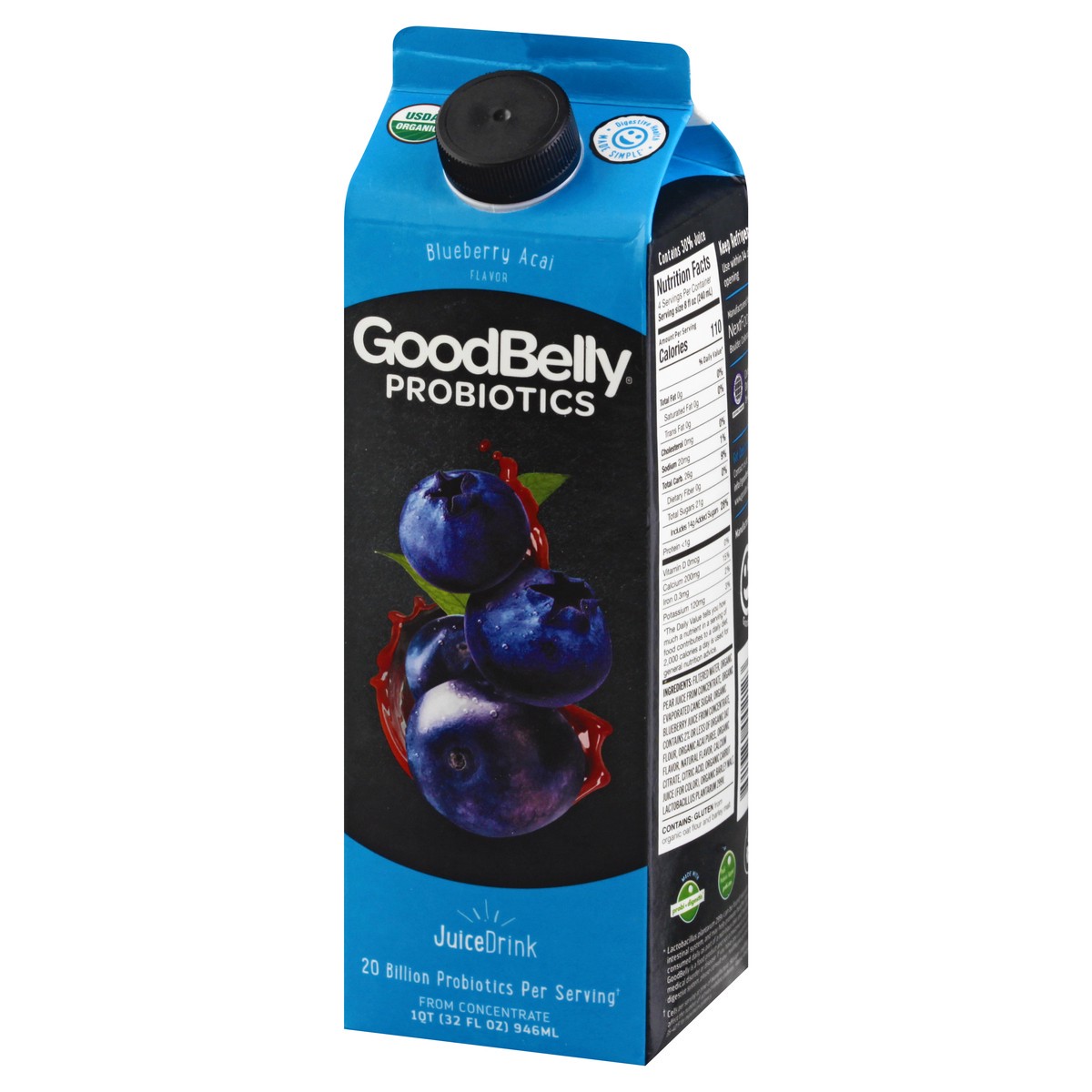 slide 3 of 13, GoodBelly Probiotics Blueberry Acai Flavor Juice Drink 1 qt, 1 qt