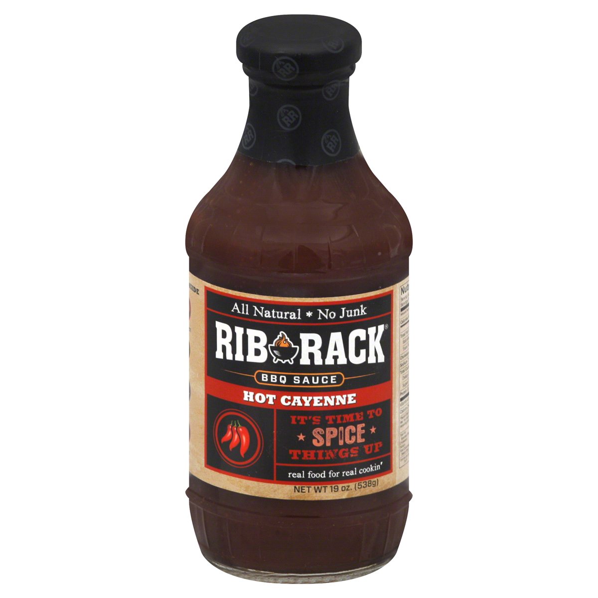 slide 1 of 1, Rib Rack Hot Cayenne BBQ Sauce, 19 oz