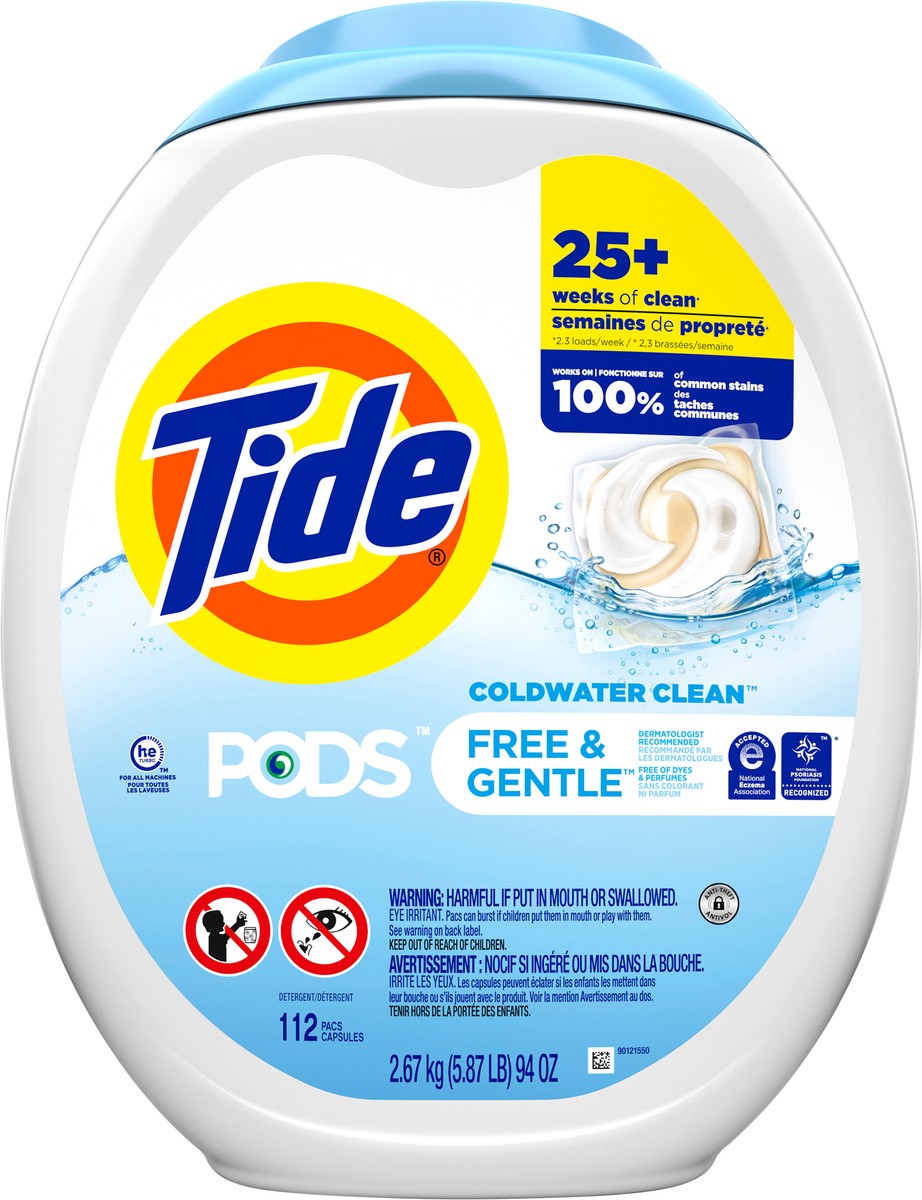 slide 4 of 4, Tide PODS Free and Gentle Laundry Detergent Soap Pacs, 112 ct, HE Compatible and Coldwater Clean, 112 ct