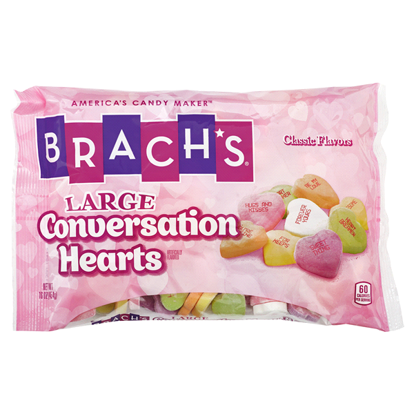 slide 1 of 1, Brach's Conversation Hearts, Classic Flavors, Large, 16 oz