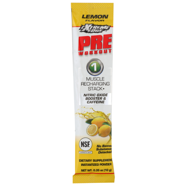 slide 1 of 1, Extreme Edge Pre Workout Muscle Recharging Stack Dietary Supplement, Lemon, 0.35 oz