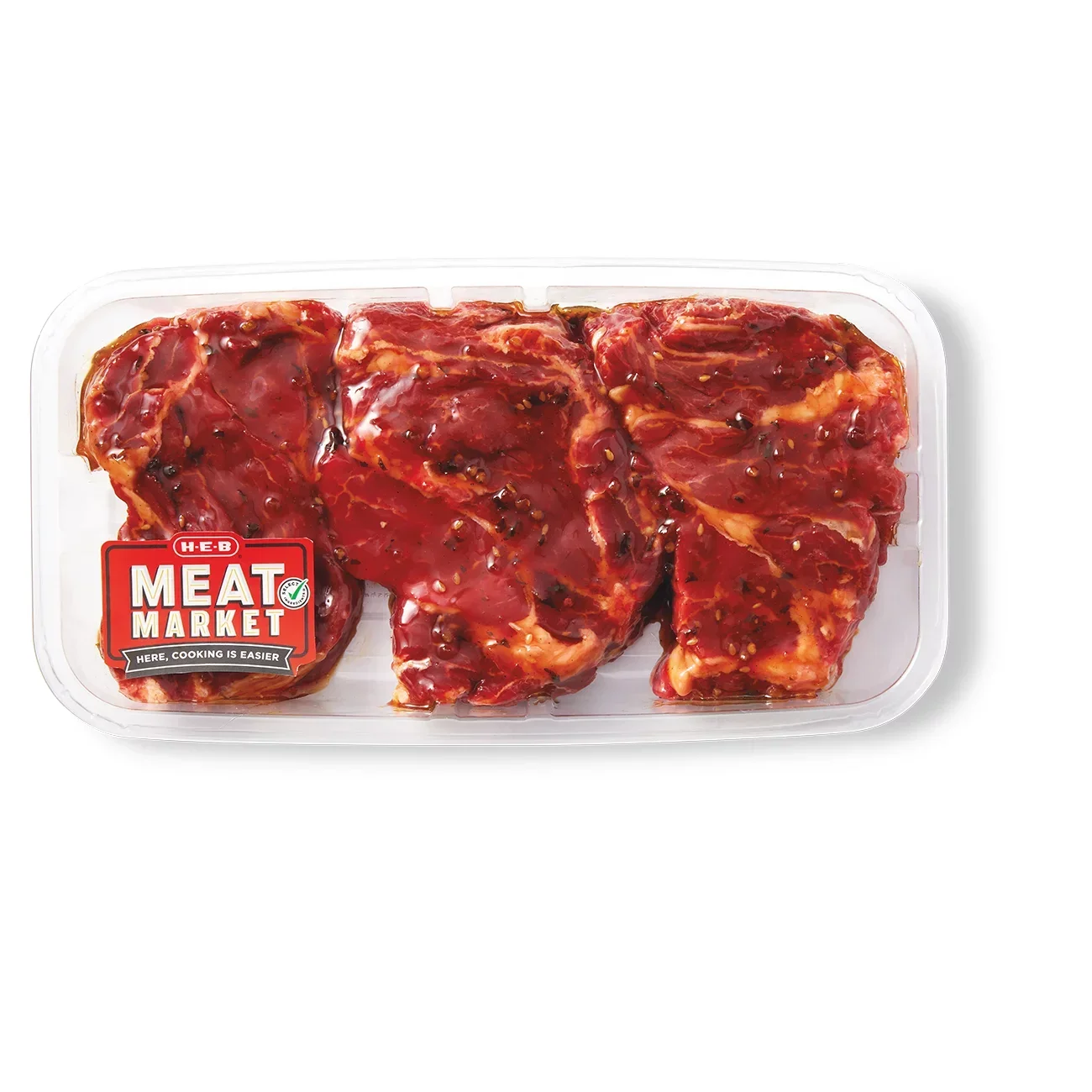 slide 1 of 1, H-E-B Meat Market Marinated Boneless Beef Chuck Eye Steaks – Korean BBQ, per lb