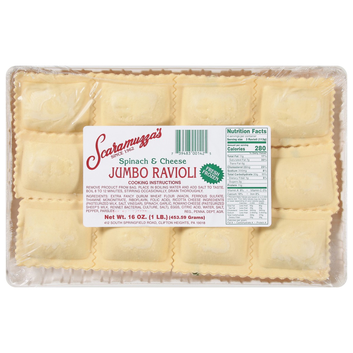 slide 6 of 13, Scaramuzza's Jumbo Spinach & Cheese Ravioli Jumbo 16 oz, 16 oz