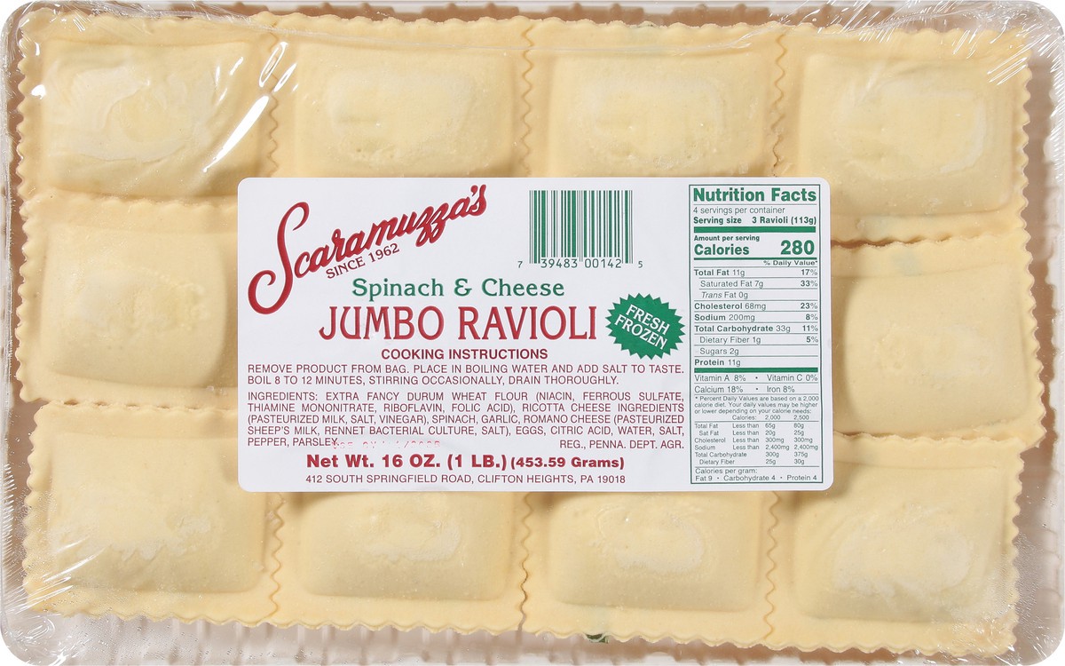 slide 7 of 13, Scaramuzza's Jumbo Spinach & Cheese Ravioli Jumbo 16 oz, 16 oz