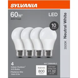 SYLVANIA A19 60 Watt LED Neutral White Frost Bulb