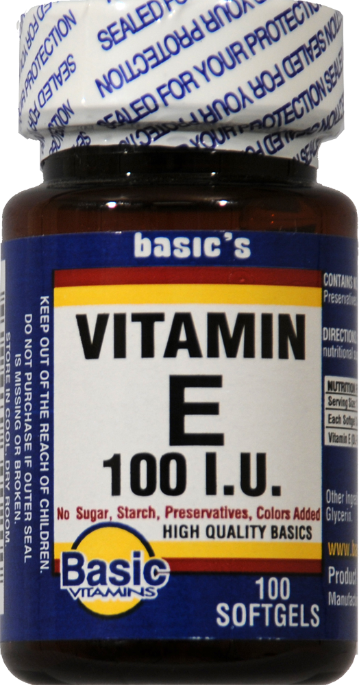 slide 1 of 1, Basic Vitamin E Softgels 100Iu, 100 ct