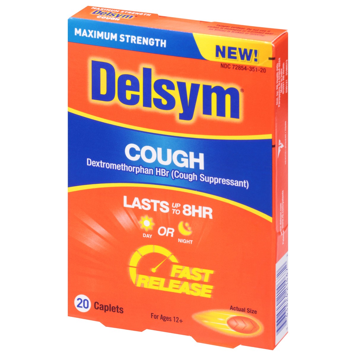 slide 3 of 13, Delsym Adult Caplets Cough Suppressant Cough Relief Cough - 20 ct, 20 ct