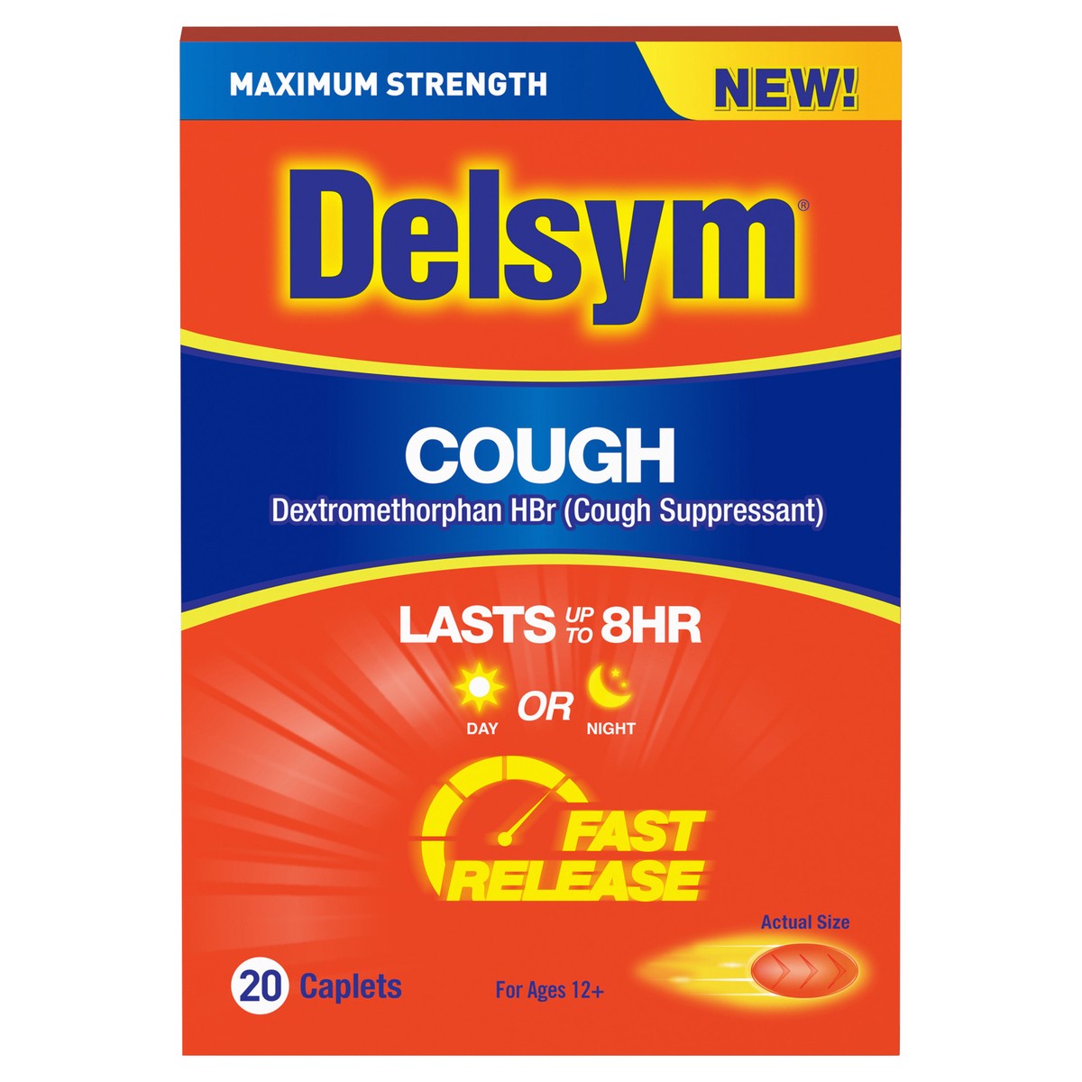 slide 1 of 13, Delsym Adult Caplets Cough Suppressant Cough Relief Cough - 20 ct, 20 ct