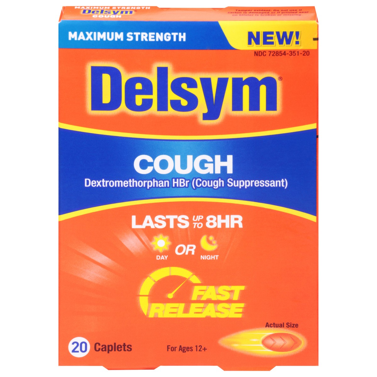 slide 12 of 13, Delsym Adult Caplets Cough Suppressant Cough Relief Cough - 20 ct, 20 ct
