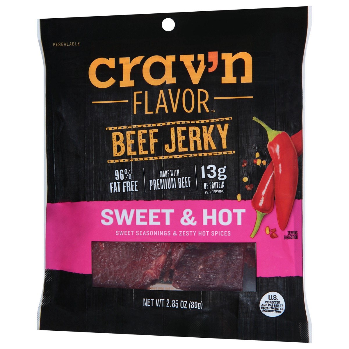 slide 6 of 13, Crav'n Flavor Sweet & Hot Beef Jerky 2.85 oz, 2.85 oz