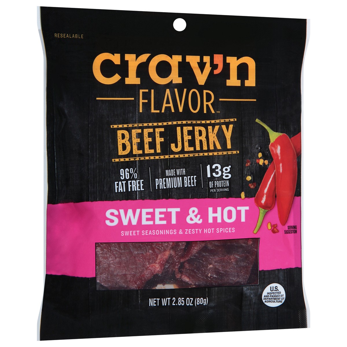slide 8 of 13, Crav'n Flavor Sweet & Hot Beef Jerky 2.85 oz, 2.85 oz