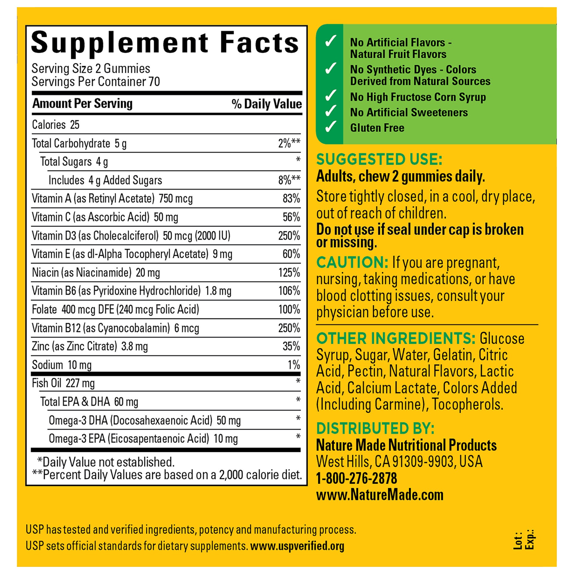 slide 5 of 8, Nature Made Multivitamin + Omega-3, Dietary Supplement for Daily Nutritional Support, 140 Gummy Vitamins and Minerals, 70 Day Supply, 140 ct