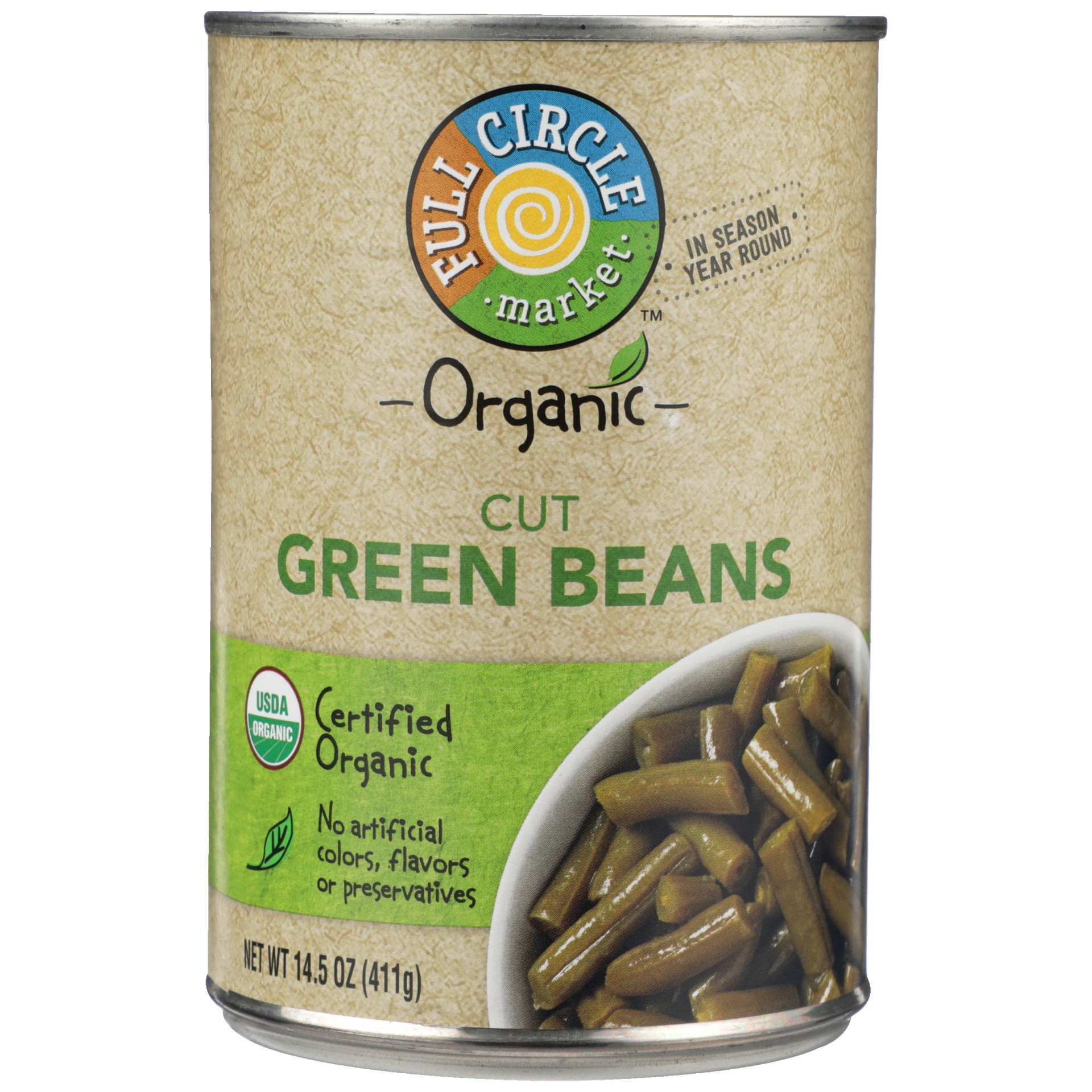 slide 1 of 6, Full Circle Market Organic Cut Green Beans, 14.5 oz