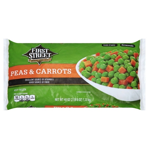 slide 1 of 1, First Street Frozen Peas And Carrots, 2.5 lb