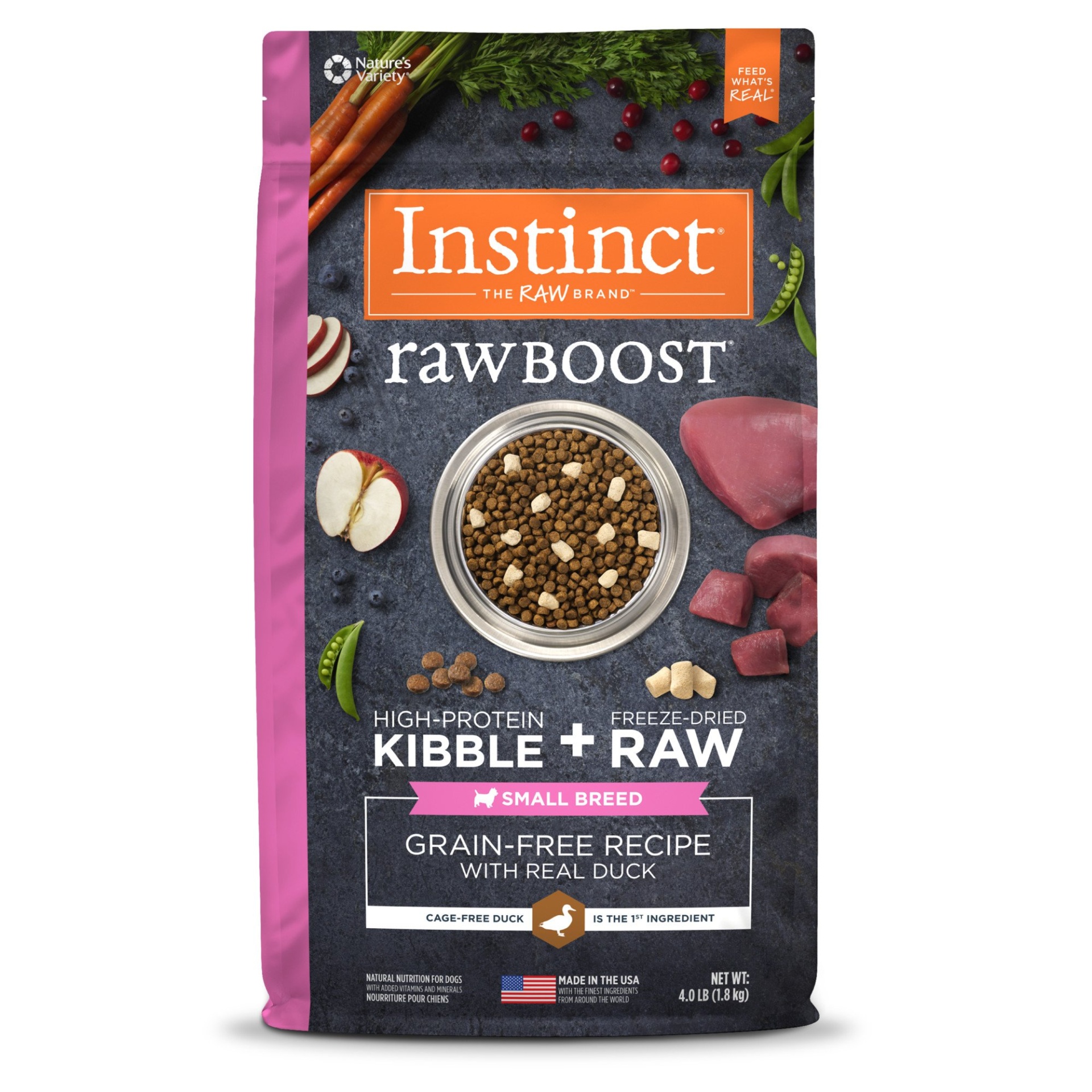 slide 1 of 1, Instinct Raw Boost Small Breed Grain Free Recipe with Real Duck Natural Dry Dog Food by Nature's Variety, 4 lb