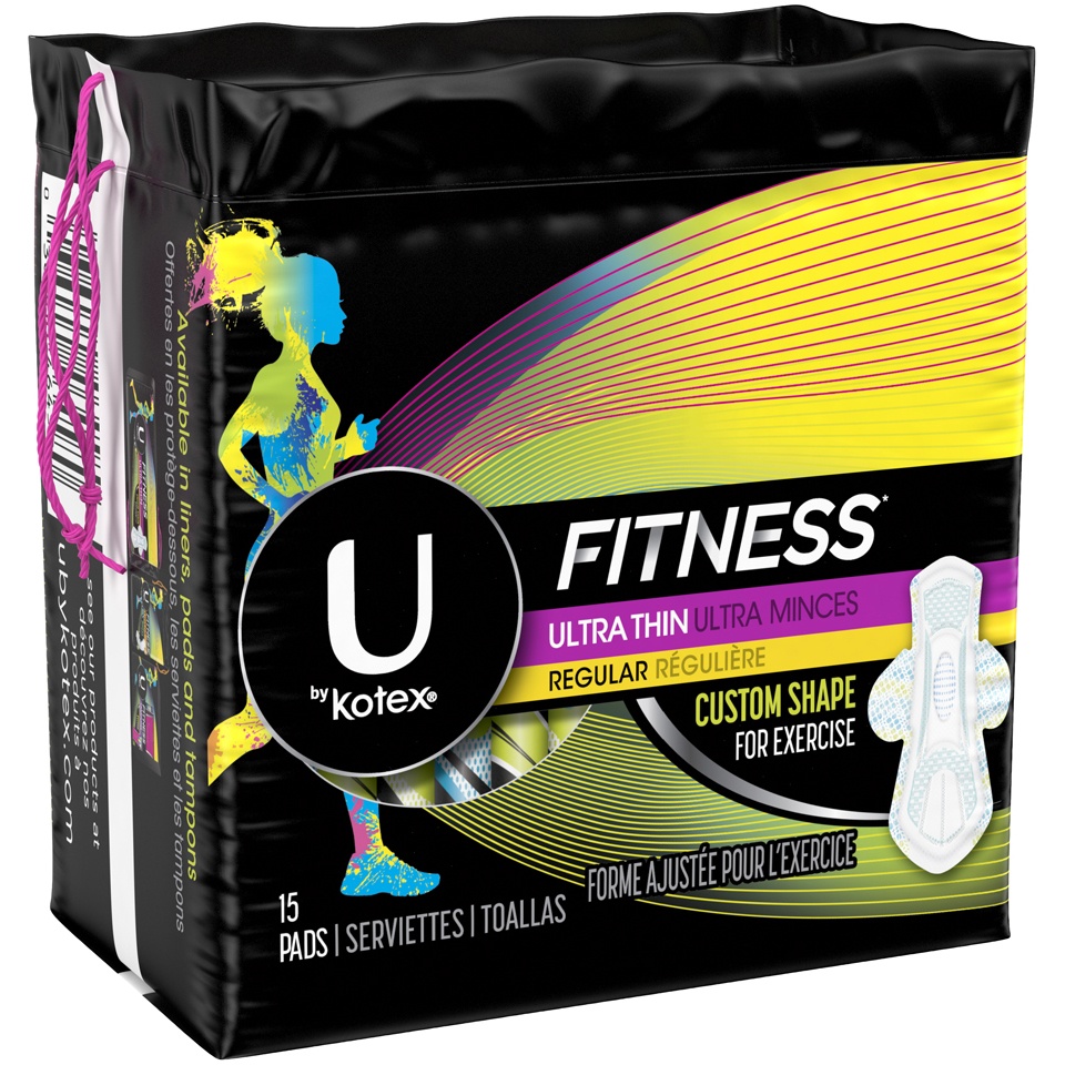 slide 2 of 3, U by Kotex Fitness Ultra Thin Pad Regular, 15 ct