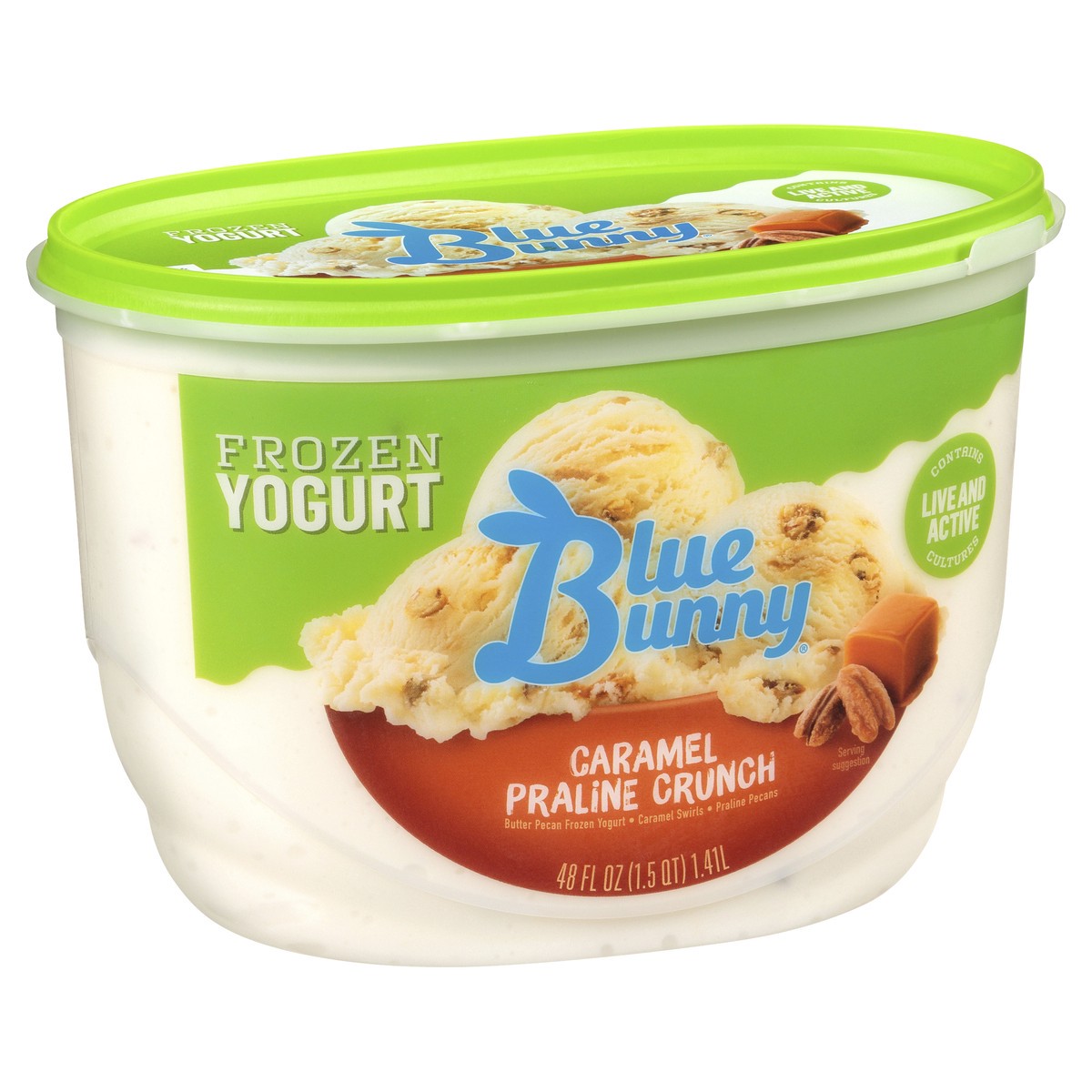 slide 2 of 11, Blue Bunny Yogurt Caramel Praline Ice Cream, 48 fl oz