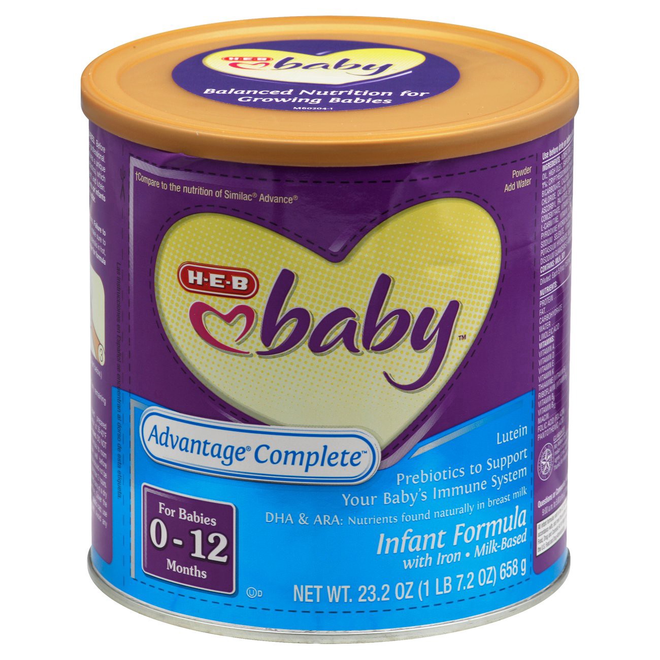 slide 1 of 1, H-E-B Baby Advantage Complete Infant Formula Milk-Based with Iron Powder for Babies (0-12 Months), 23.2 oz