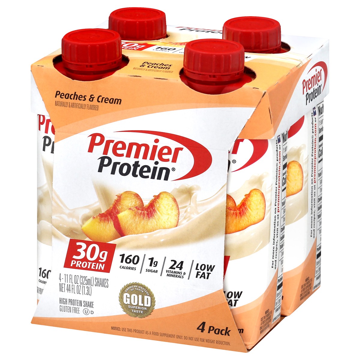 slide 3 of 9, Premier Protein 4 Pack Peaches & Cream Protein Shake 4 ea, 4 ct