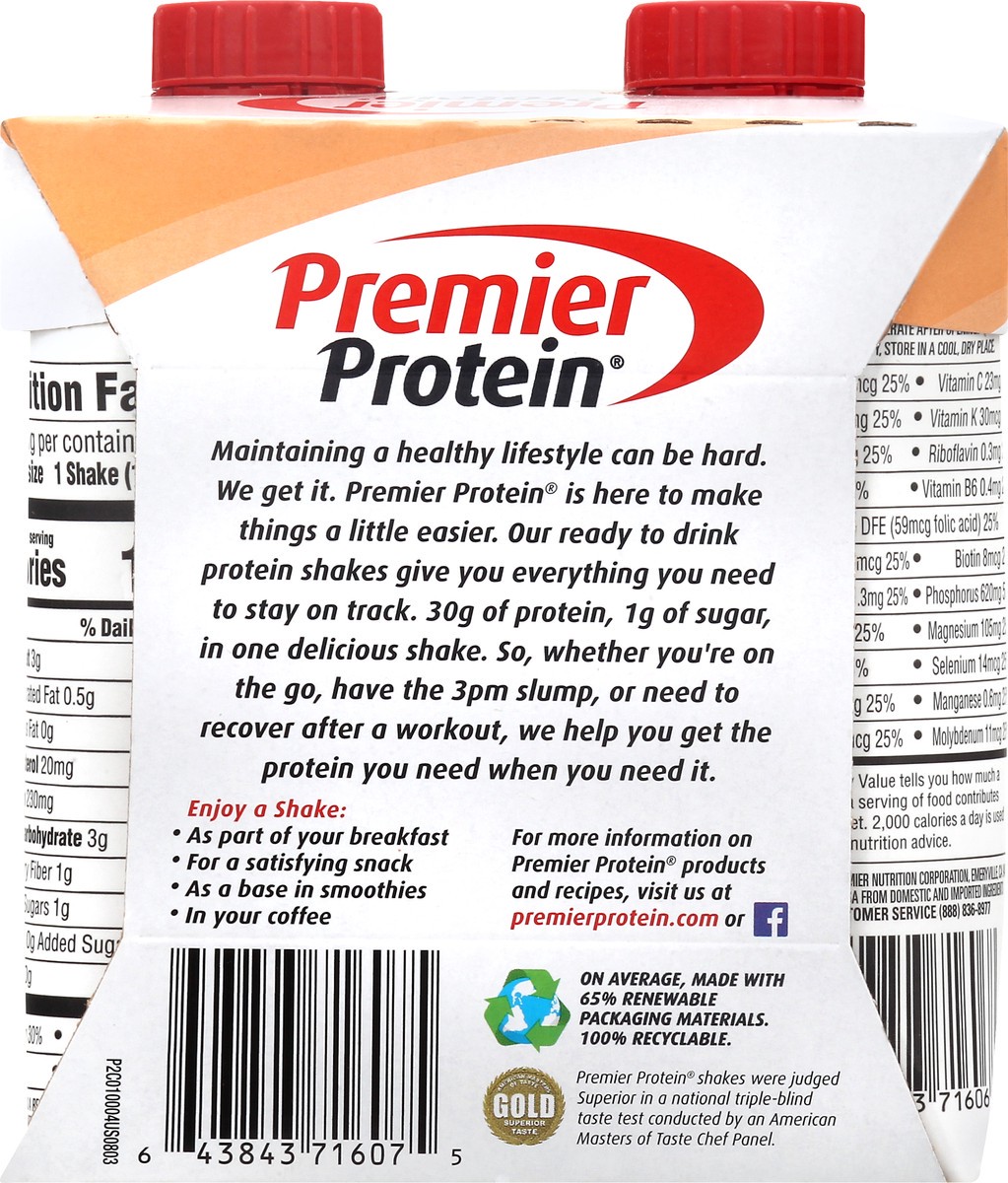 slide 5 of 9, Premier Protein 4 Pack Peaches & Cream Protein Shake 4 ea, 4 ct