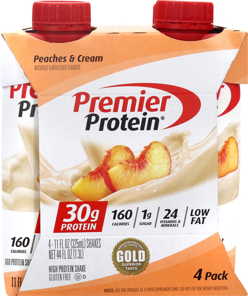 slide 6 of 9, Premier Protein 4 Pack Peaches & Cream Protein Shake 4 ea, 4 ct