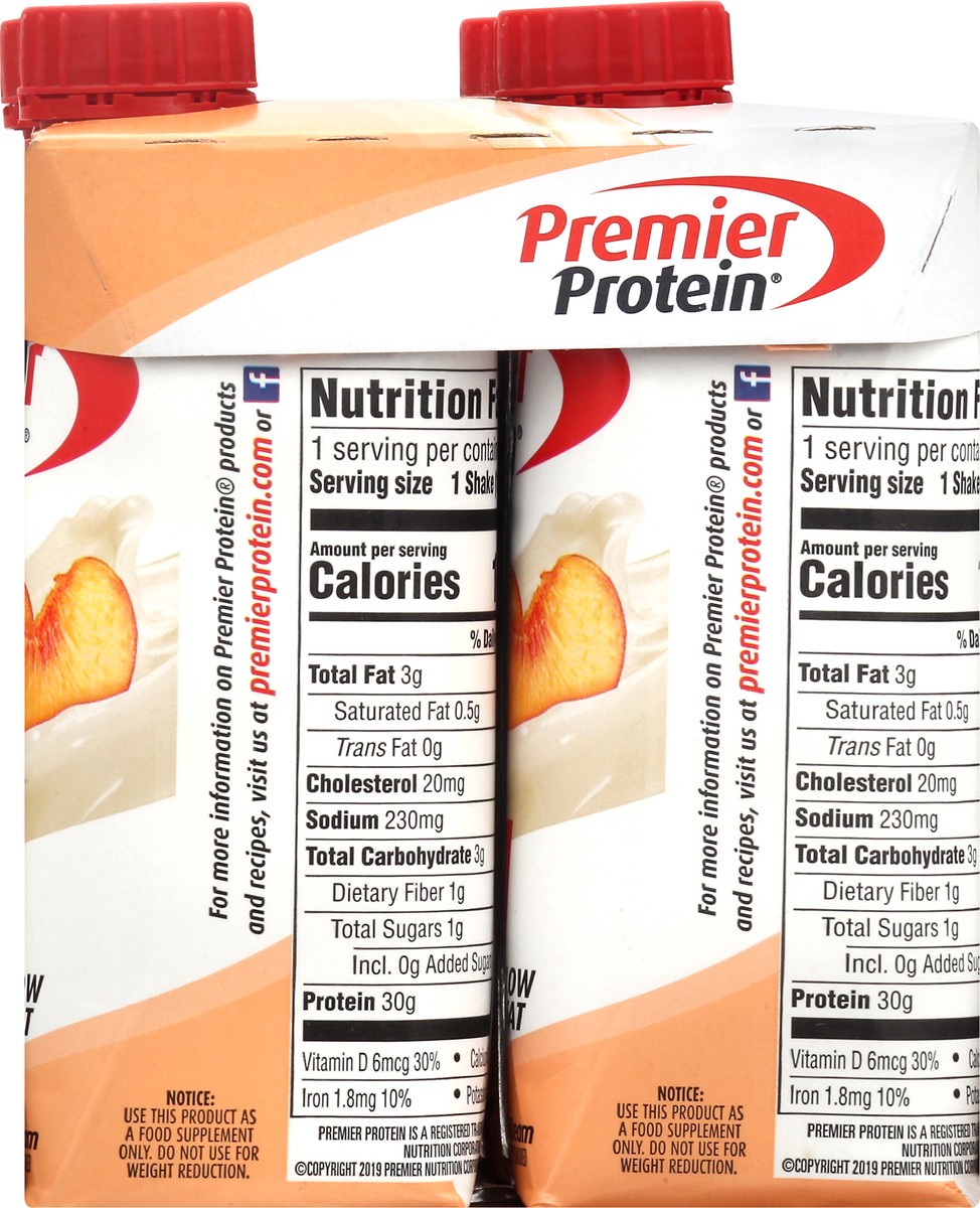 slide 8 of 9, Premier Protein 4 Pack Peaches & Cream Protein Shake 4 ea, 4 ct