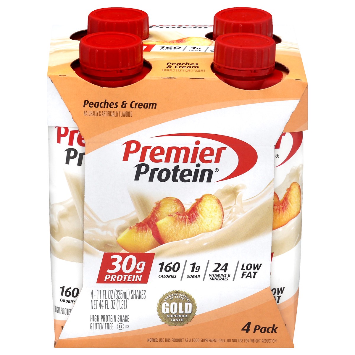 slide 1 of 9, Premier Protein 4 Pack Peaches & Cream Protein Shake 4 ea, 4 ct