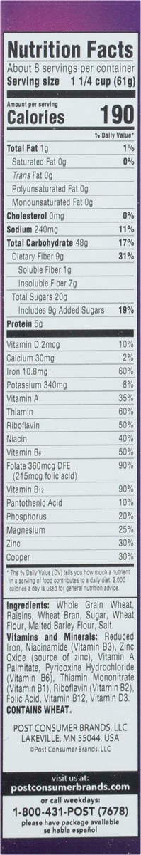 slide 7 of 14, Post Raisin Bran Cereal, 16.6 OZ Box, 16.60 oz