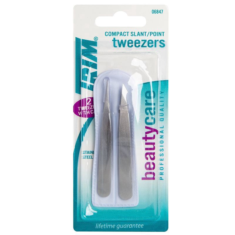 slide 1 of 9, Trim Compact Slant Point Tweezers - 2 Pack, 2 ct