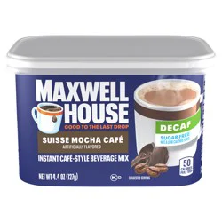 Maxwell House Instant Cafe-Style Beverage Mix, Decaf and Sugar Free, Easy to Prepare, 1 Canister, for Quick Morning Coffee or Afternoon Treat, Suisse Mocha Cafe, Kosher Dairy, 4.4 oz