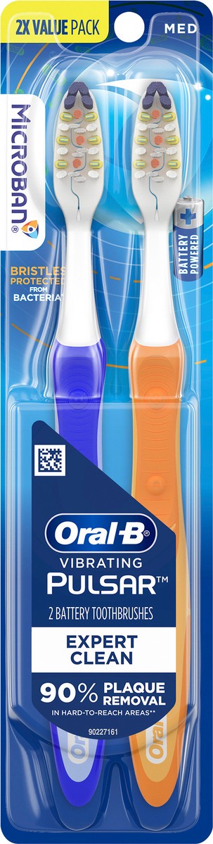 slide 2 of 3, Oral-B Vibrating Pulsar Battery Toothbrush with Microban, Medium, 2 Count, 2 ct