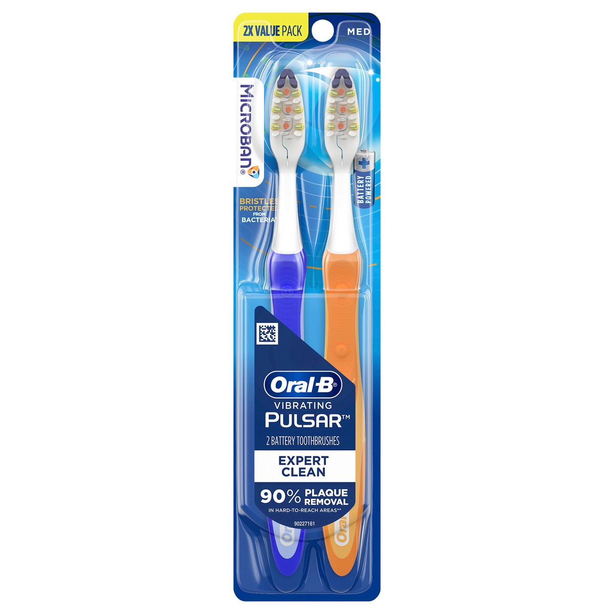 slide 1 of 3, Oral-B Vibrating Pulsar Battery Toothbrush with Microban, Medium, 2 Count, 2 ct