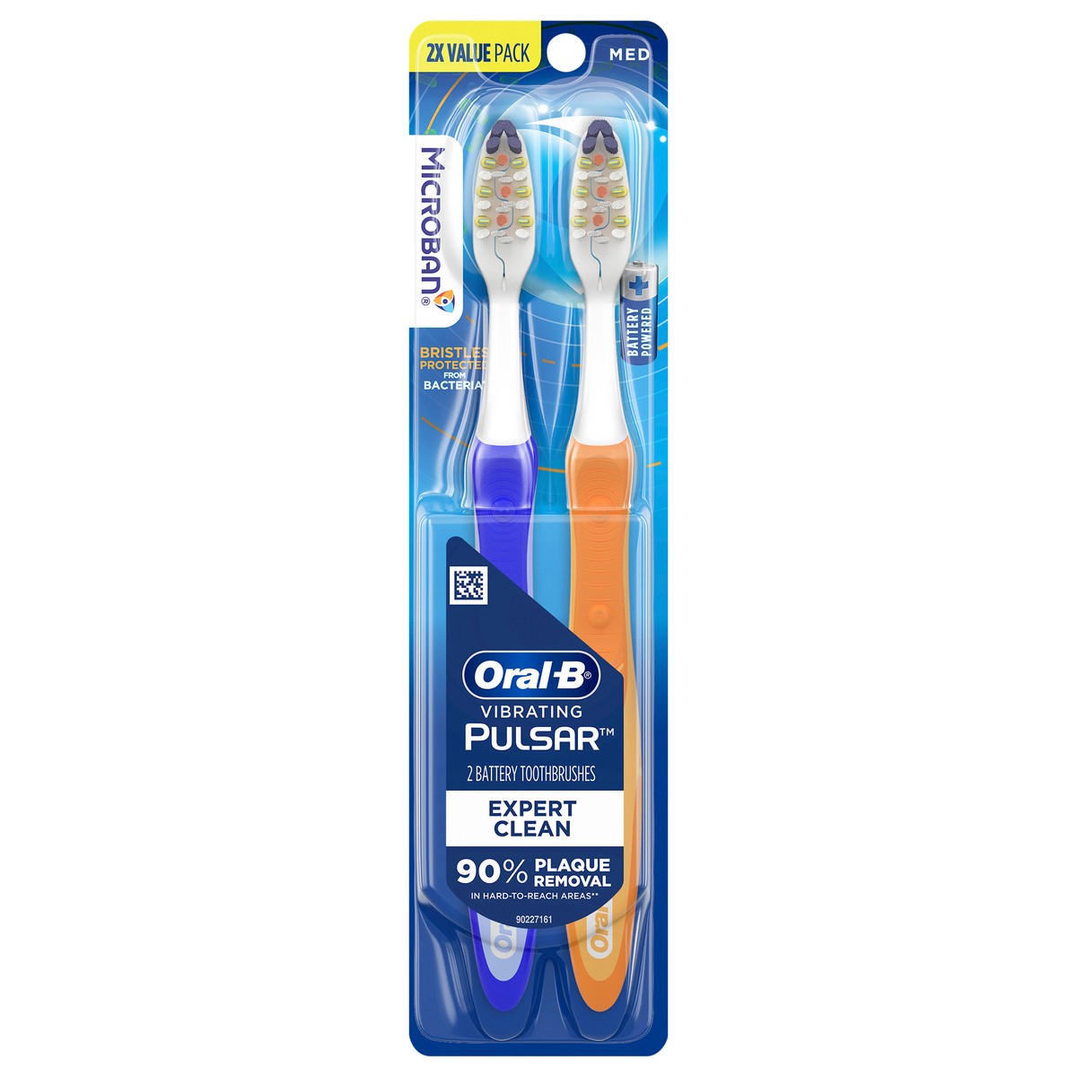 slide 1 of 3, Oral-B Vibrating Pulsar Battery Toothbrush with Microban, Medium, 2 Count, 2 ct