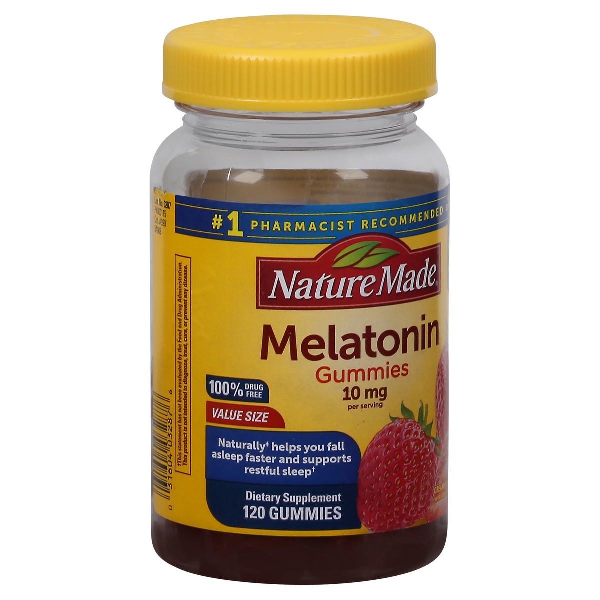 slide 2 of 9, Nature Made Melatonin 10mg per serving Gummies, Maximum Strength Dosage, 100% Drug Free Sleep Aid for Adults, 120 Melatonin Gummies, 60 Day Supply, 120 ct