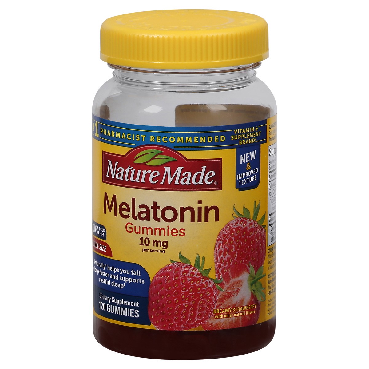 slide 6 of 9, Nature Made Melatonin 10mg per serving Gummies, Maximum Strength Dosage, 100% Drug Free Sleep Aid for Adults, 120 Melatonin Gummies, 60 Day Supply, 120 ct