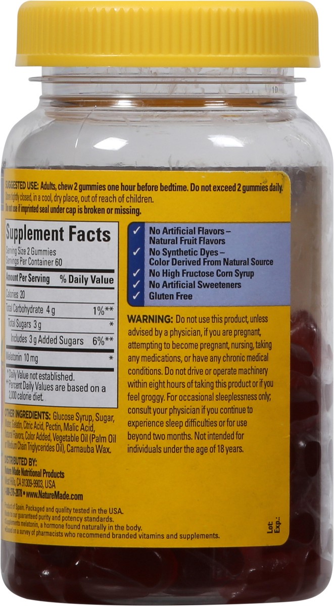 slide 4 of 9, Nature Made Melatonin 10mg per serving Gummies, Maximum Strength Dosage, 100% Drug Free Sleep Aid for Adults, 120 Melatonin Gummies, 60 Day Supply, 120 ct